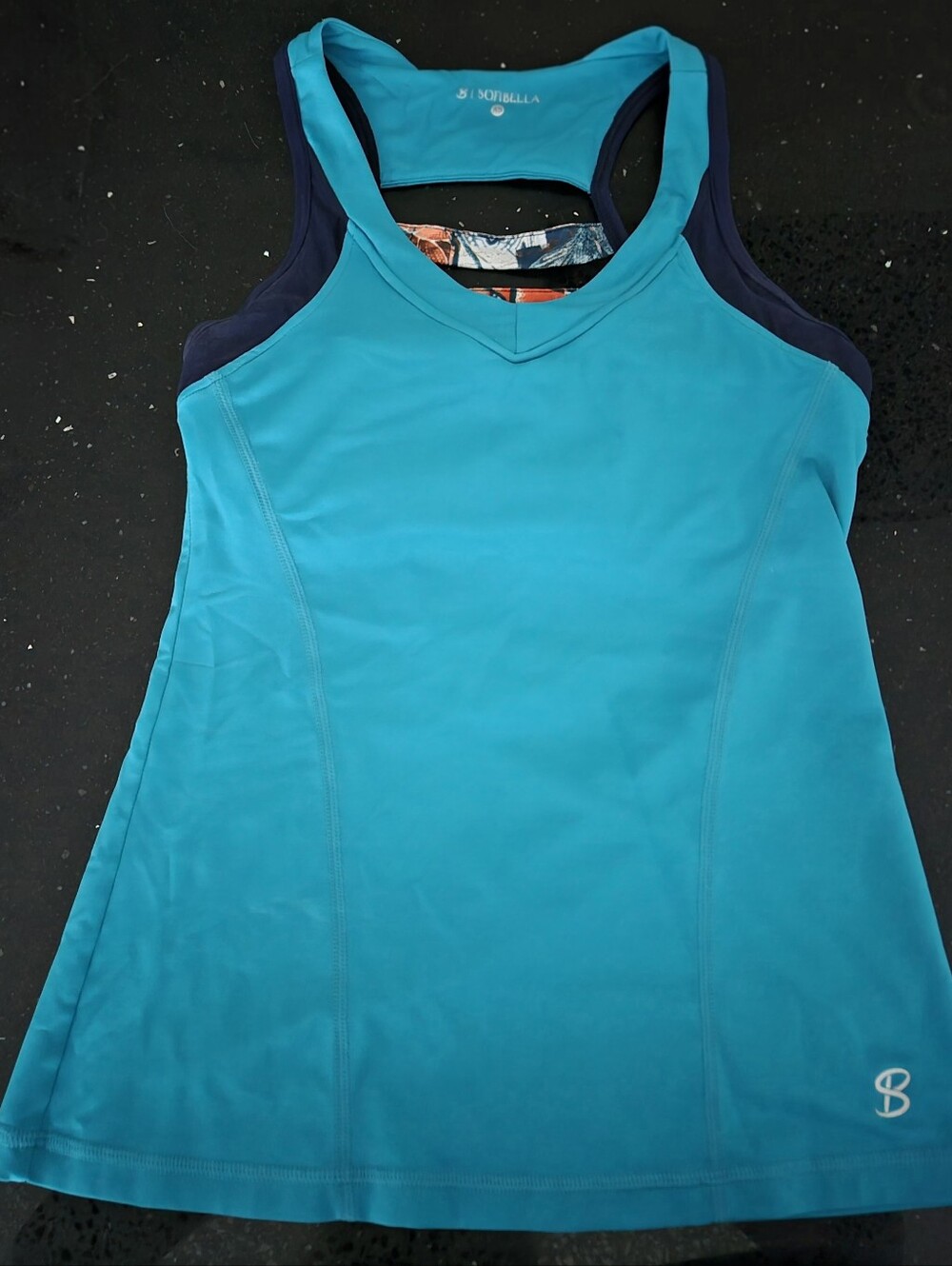 Sofibella Women's Teal Navy & Orange Racerback Athletic Tank W/ Back Cutouts